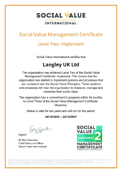Langley UK: Social Value International Management Certificate Level Two: Implement