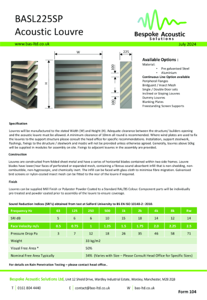 BASL225SP - Acoustic Louvre