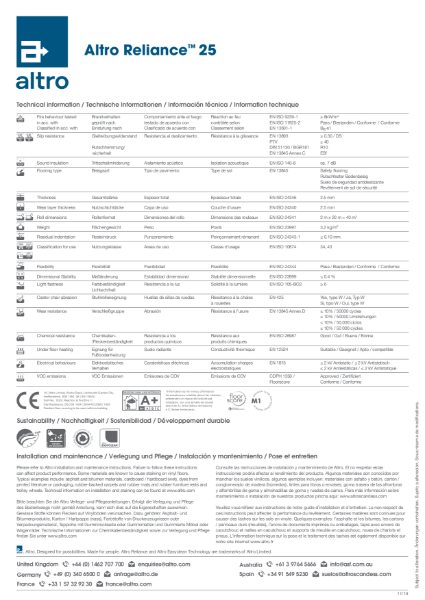 Altro Reliance Technical Data Sheet