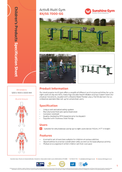 Children's Activ8 Multi Gym Specification Sheet