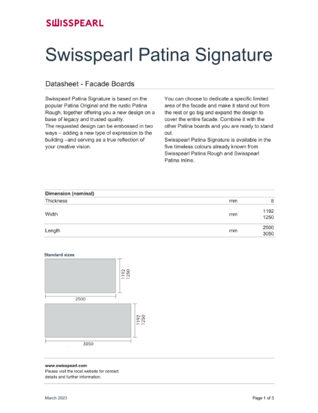 Swisspearl Patina Signature Datasheet