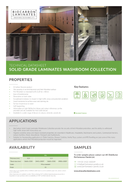 BioCarbon Laminates Solid Grade Laminates (SGL) Washroom datasheet