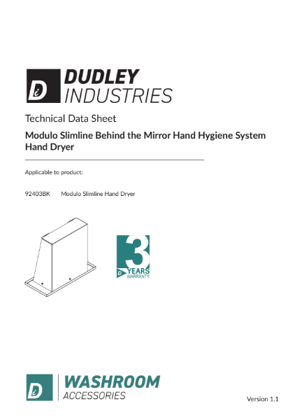 Modulo Slimline Technical Data Sheet - Hand Dryer