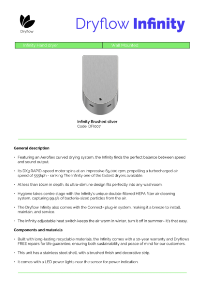 Install and User Manual - Dryflow Infinity Hand Dryer