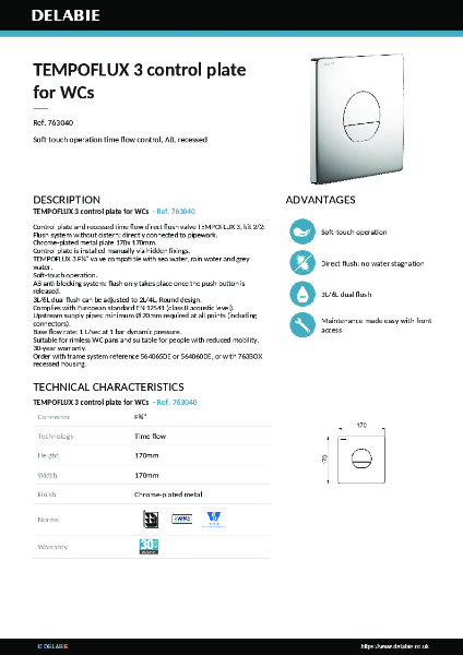 TEMPOFLUX 3 control plate for WCs 763040 data sheet