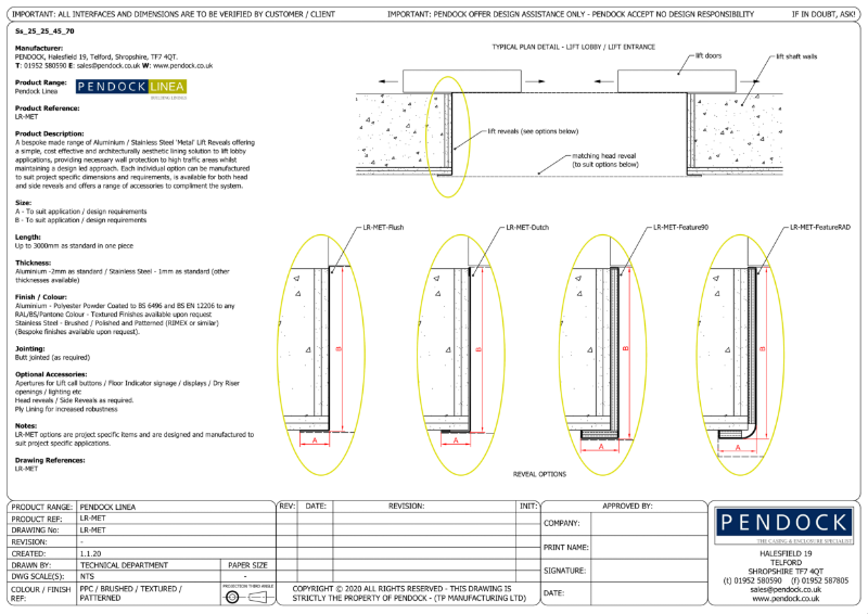 Pendock Linea- Building Linings- Lift Reveals - Typical Drawing PDF
