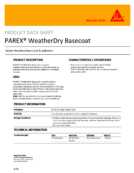 PAREX WeatherDry Basecoat - TDS