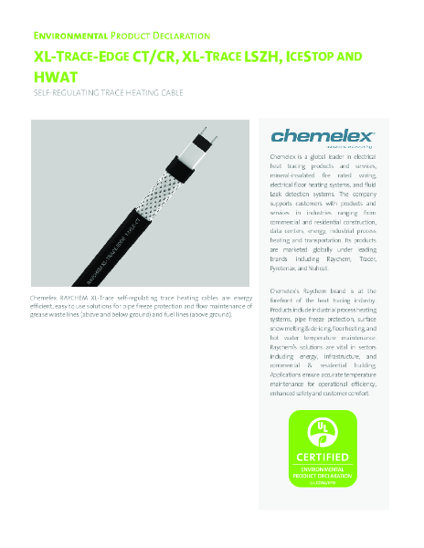 EPD Raychem XL Trace Low Smoke zero Halogen Self regulating heating cable