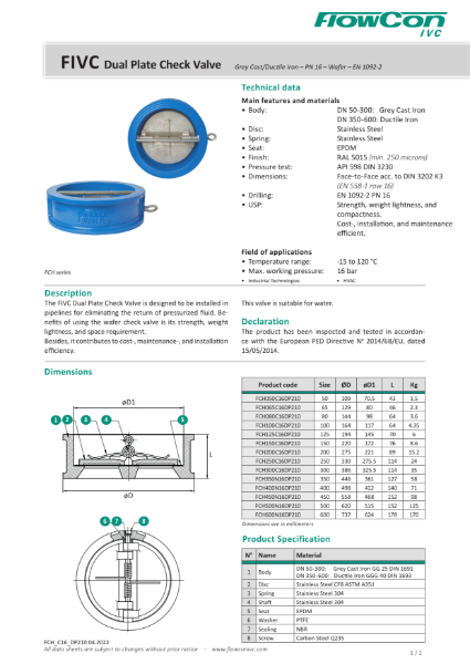 FlowCon IVC PN16 Dual Plate Check Valve