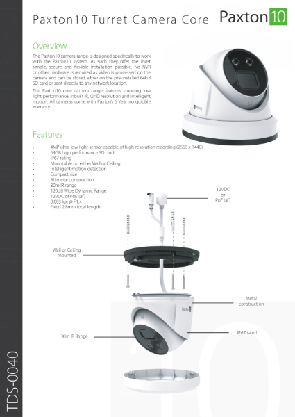 Paxton10 Turret Camera – CORE series data sheet