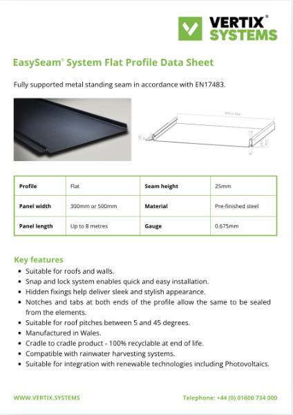 Vertix EasySeam System Flat Profile Data Sheet