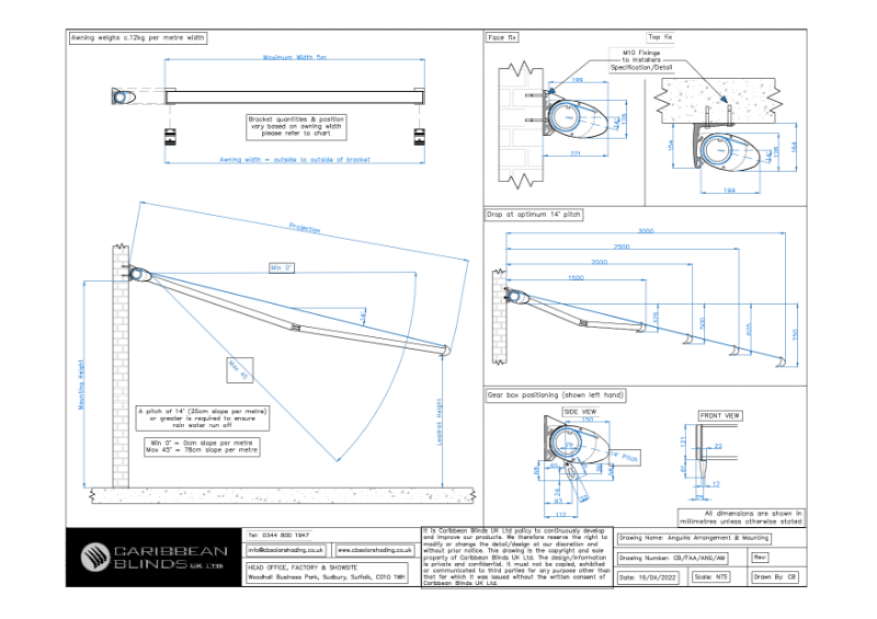 CB - Anguilla Awning | General Arrangement & Mounting | Folding Arm Awning