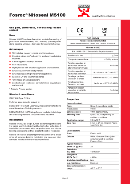 Nitoseal MS100 Technical Datasheet