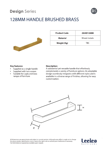 Zara Handle 128 mm - Brushed Brass