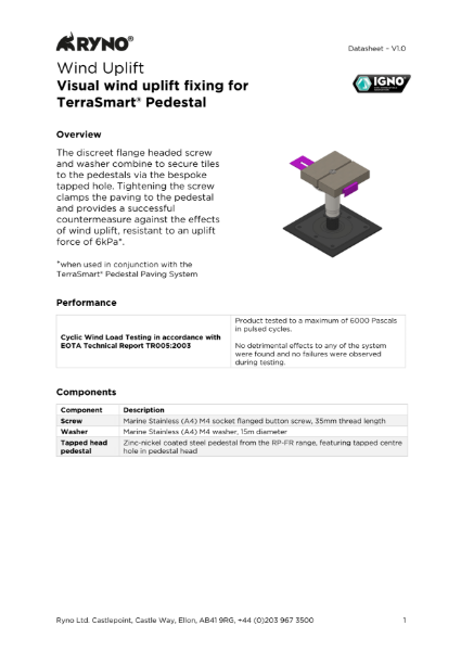 Data Sheet - Visual wind uplift fixing for TerraSmart® Pedestal