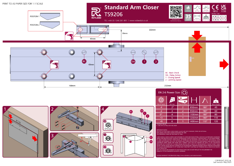 TS.9206 Fitting Instructions – Pull Side (standard arm)