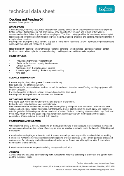 Decking and Fencing Oil Technical Data Sheet