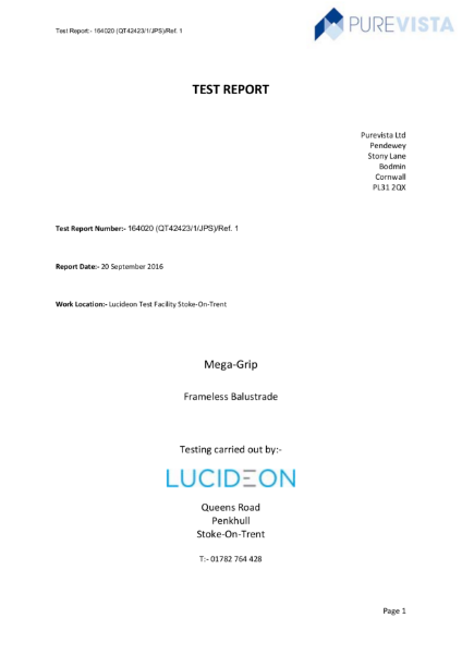 MEGAgrip 3Kn Frameless Glass Balustrade Steel Test Report