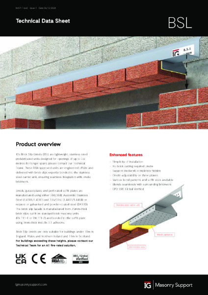 IG Brick Slip Lintel Technical Data Sheet