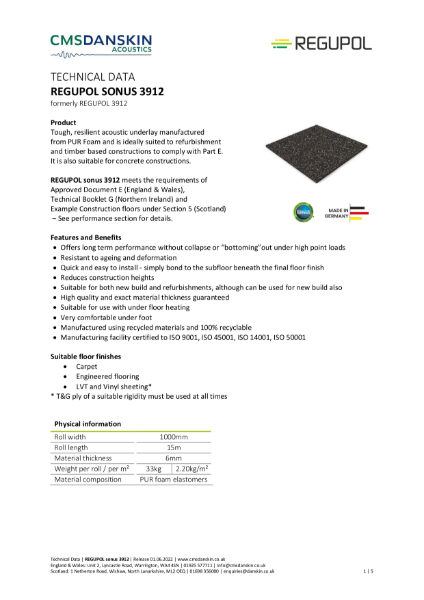 REGUPOL sonus 3912 - Technical Data Sheet