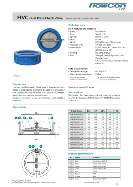 FlowCon IVC PN25 Dual Plate Check Valve