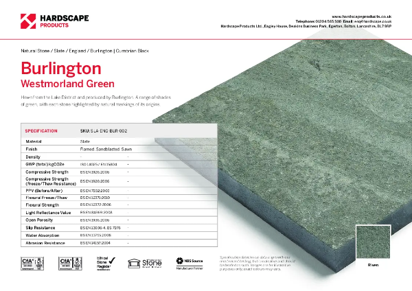 Burlington Westmorland Green Hardscape Datasheet