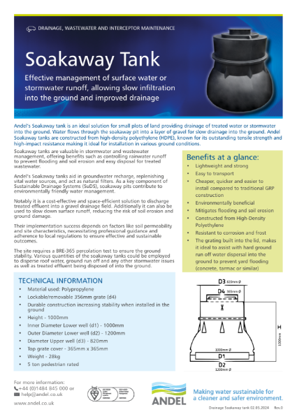 Drainage Soakaway Tank Data Sheet