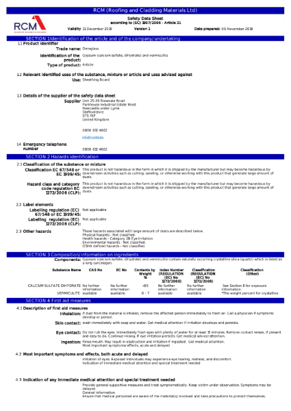 DensGlass Material Safety Data Sheet
