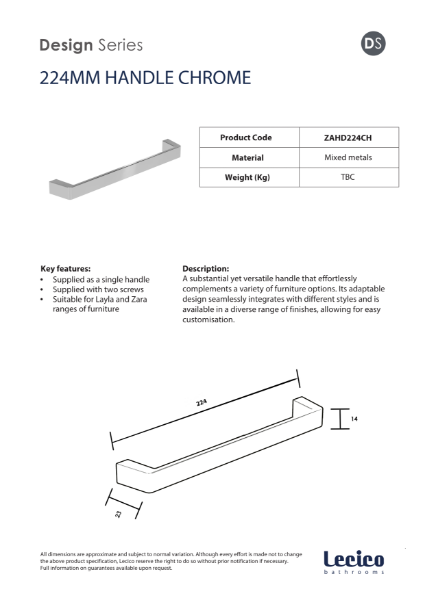 Zara Handle 224 mm - Chrome