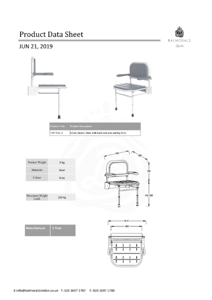 i.Care shower chair with back rest arm and leg Grey