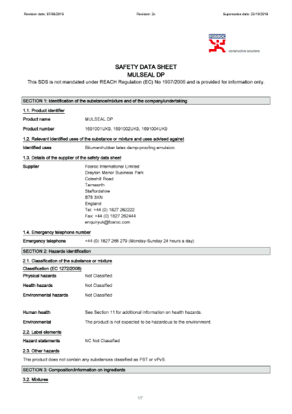 Mulseal DP Safety Datasheet