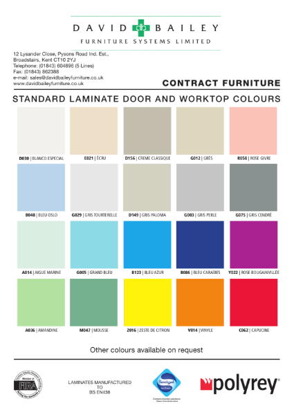 Polyrey Laminate Colour Chart