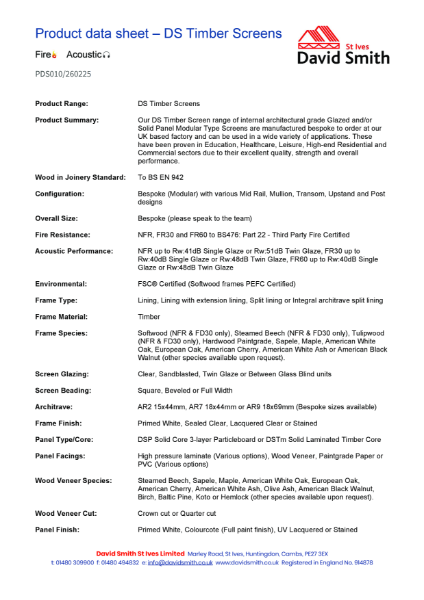 DS Timber Screens - NFR, FR30, FR60