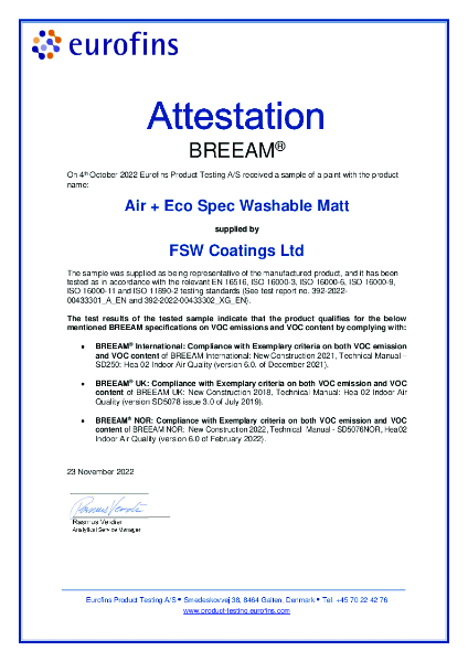 Air + Eco Spec Washable Matt  (BREEAM)