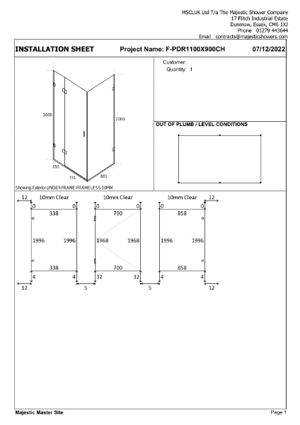 Installation Sheet - Portofino 1100mm x 900mm