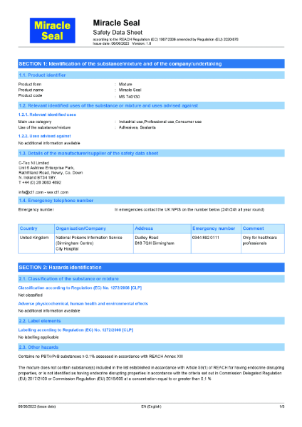 Miracle Seal - MSDS - June 23