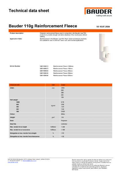 Bauder 110g Reinforcement Fleece