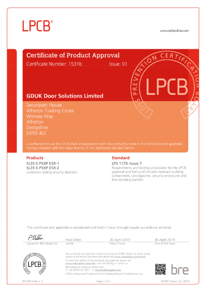 Gilgen LPS 1175 SR1 & SR2 Test Certificate