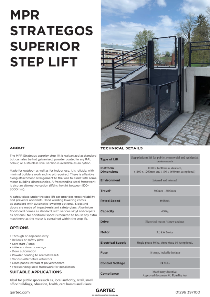 Gartec MPR Strategos Superior Platform Step Lift – Product Data Sheet
