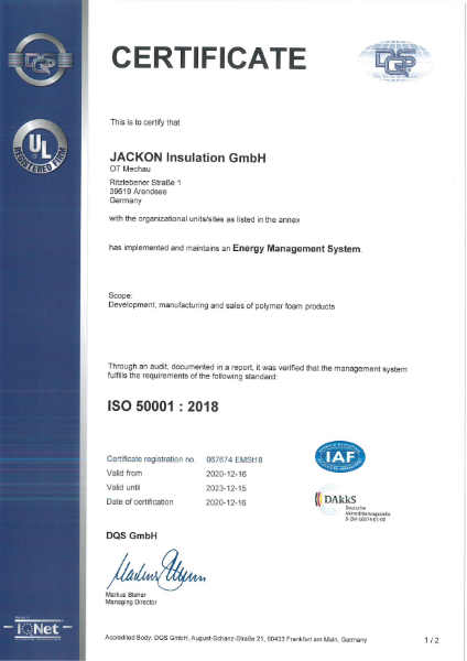 JACKOBOARD® ISO 50001 Certificate