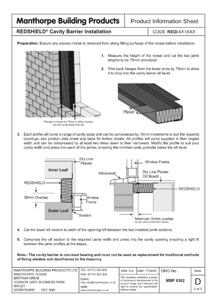 REDSHIELD Cavity Barrier Fitting Instructions Double Flange