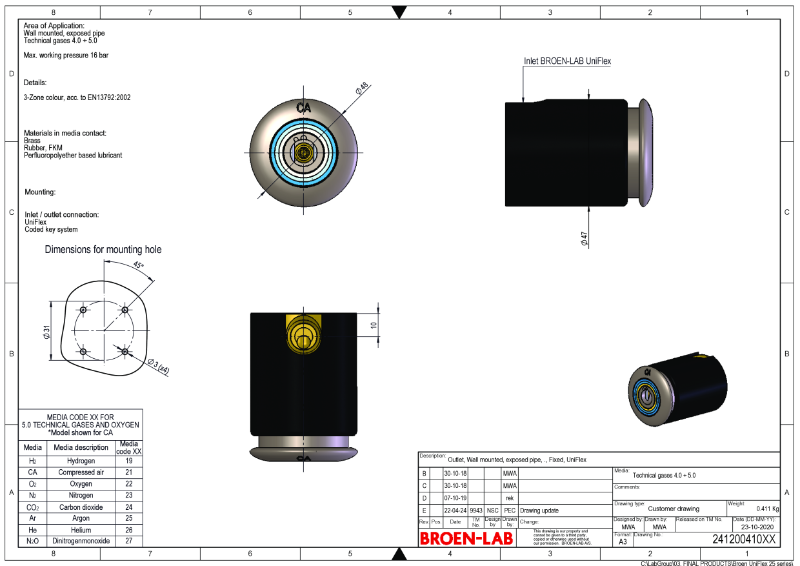 Wall-mounted Quick Connect  - Technical Drawing