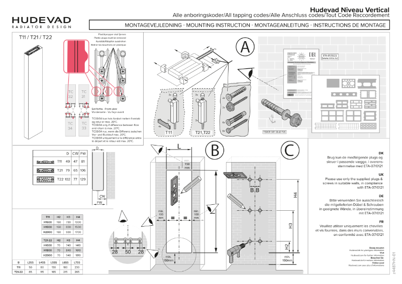 Hudevad Niveau Vertical Instructions