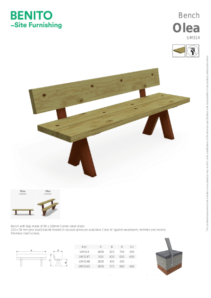 Benito Olea Wooden Park Bench Data Sheet