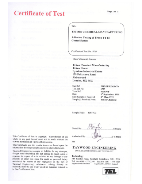 Triton TT55 - AdhesionTest Certificate 5719