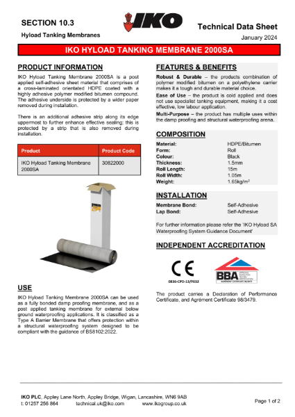 Technical Data Sheet (TDS) - IKO Hyload Tanking Membrane 2000SA