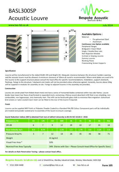 BASL300SP - Acoustic Louvre