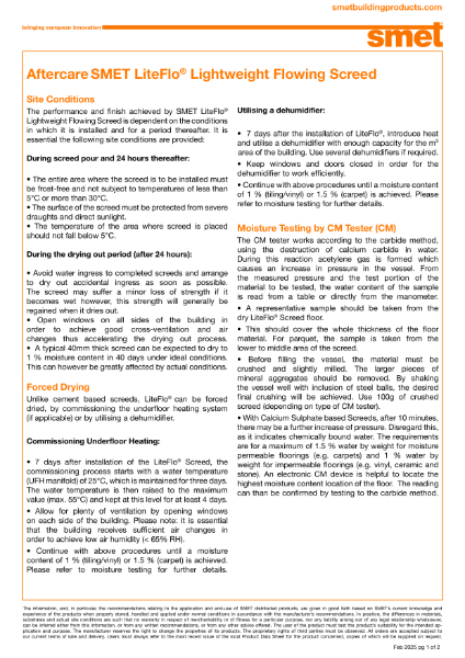 Aftercare SMET LiteFlo® Lightweight Flowing Screed