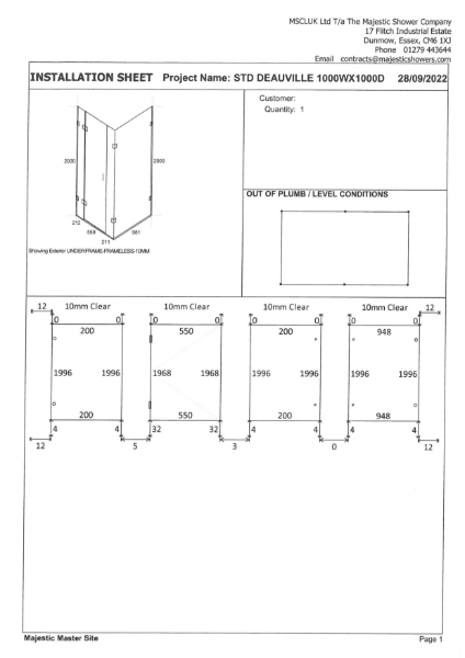 Installation Sheet - Deauville 1000mm x 1000mm