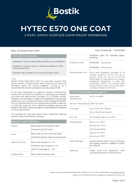 Bostik Hytec E570 One Coat - Technical Data Sheet